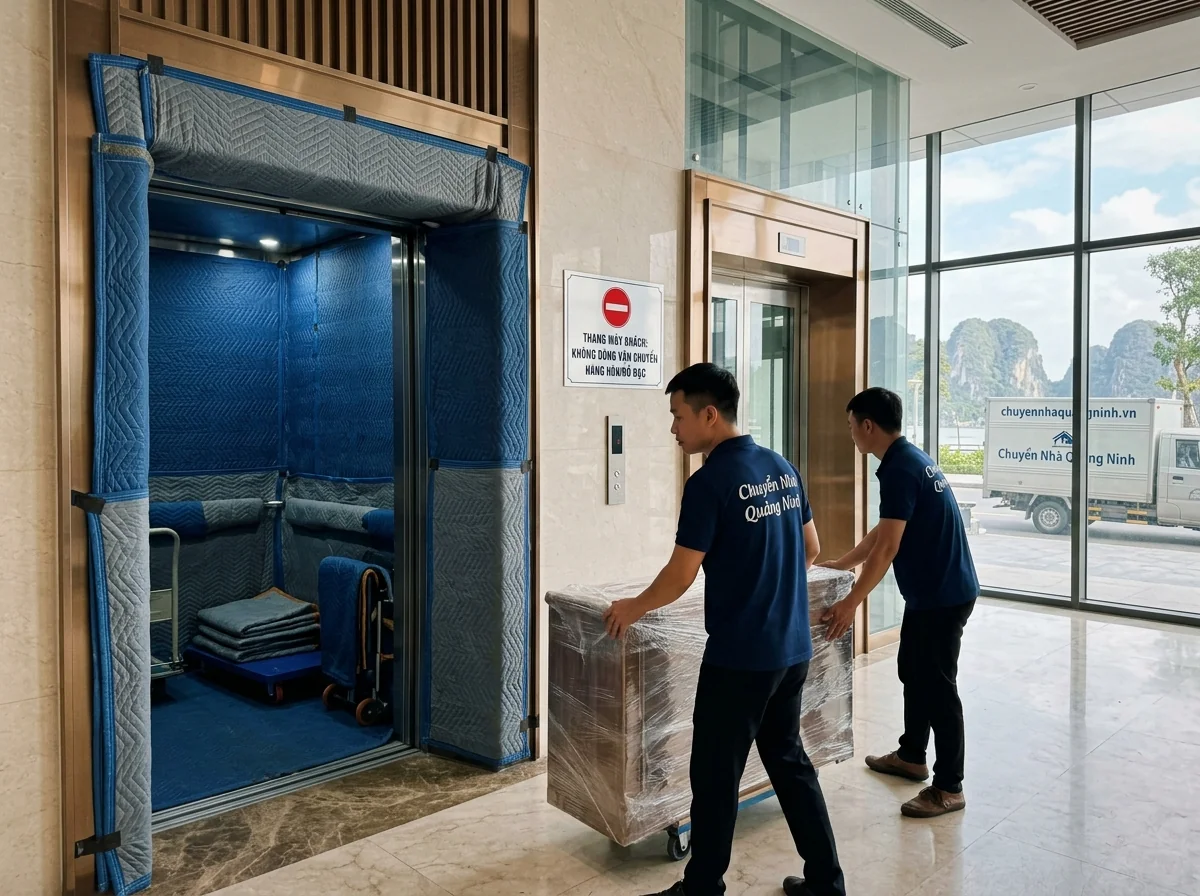 Thang máy tải hàng riêng biệt tại chung cư khách sạn