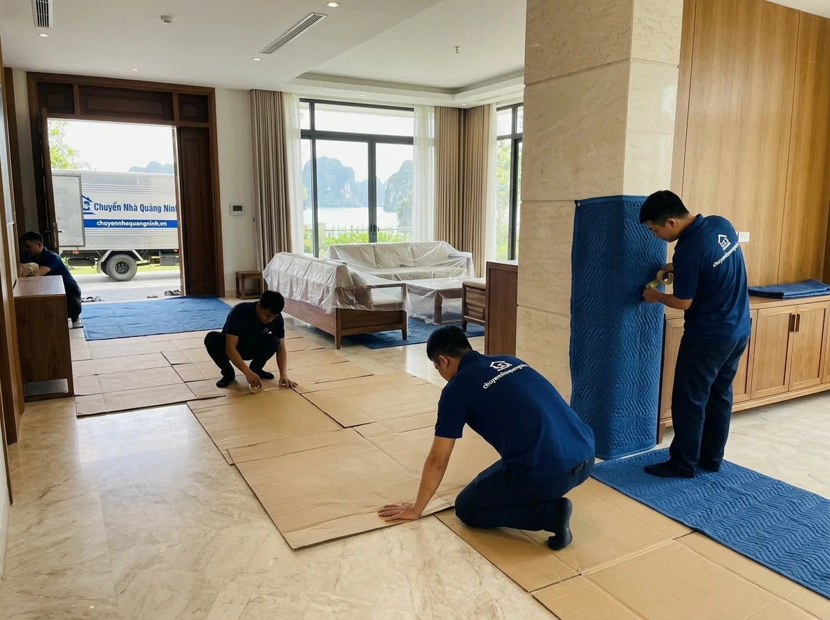 Bảo vệ sàn, tường, cầu thang khi chuyển đồ vào biệt thự