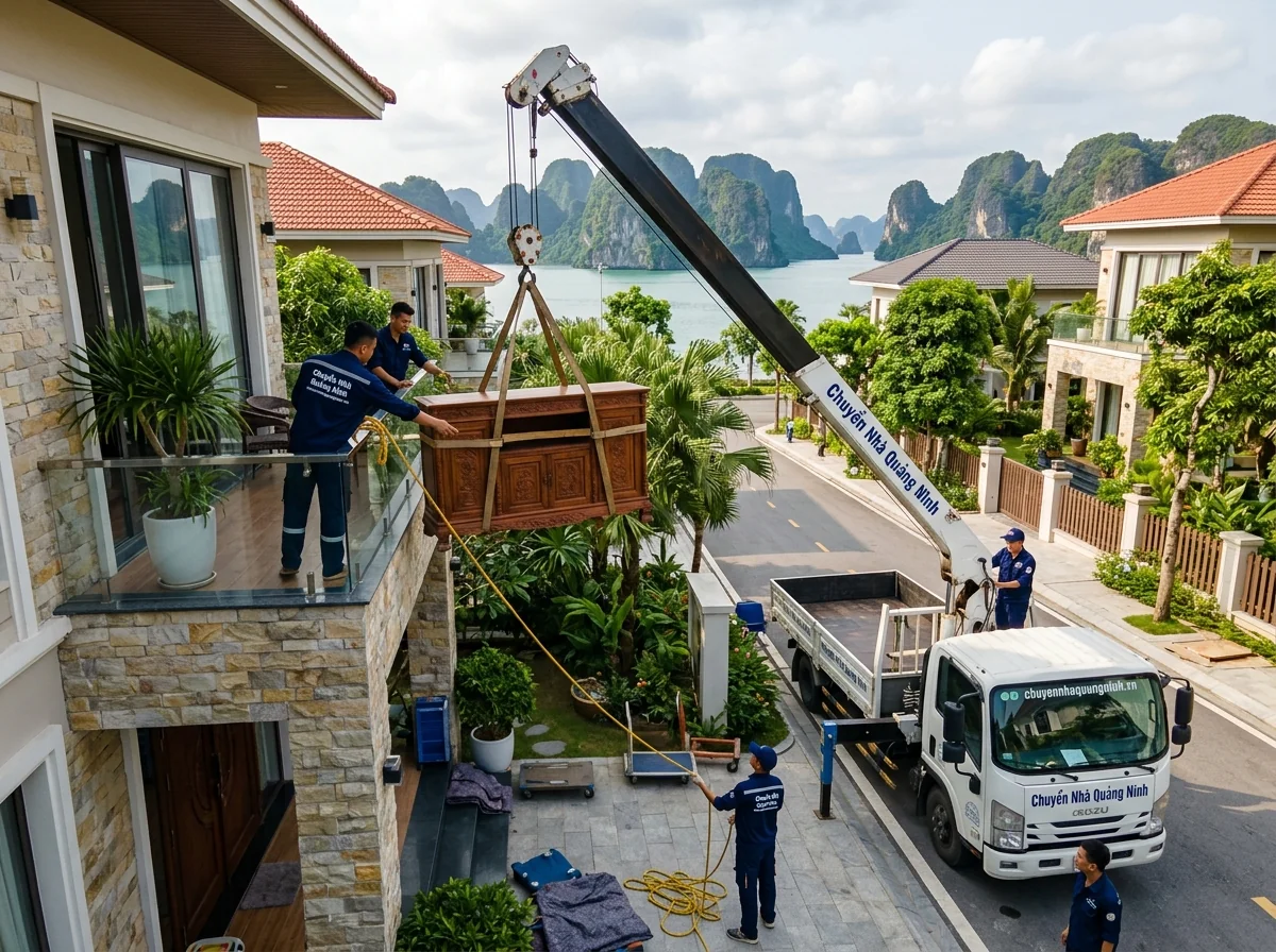 Phương án tời cẩu đồ đạc qua ban công biệt thự cao cấp
