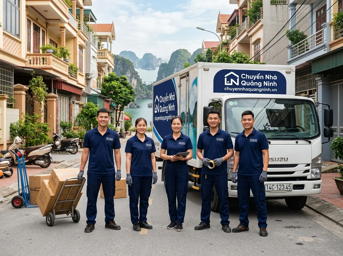 Đội ngũ nhân viên chuyển nhà chuyên nghiệp mặc đồng phục
