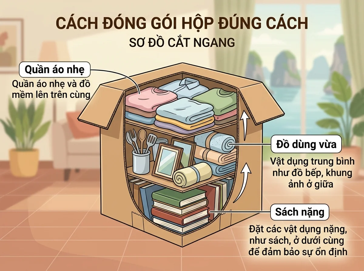Nguyên tắc nặng dưới nhẹ trên khi đóng thùng