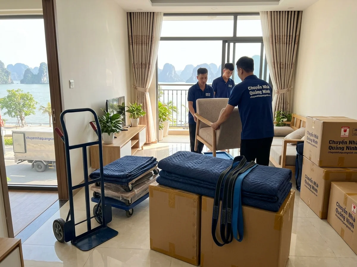 Trang thiết bị hỗ trợ bốc xếp: xe đẩy, dây đai, thang nâng