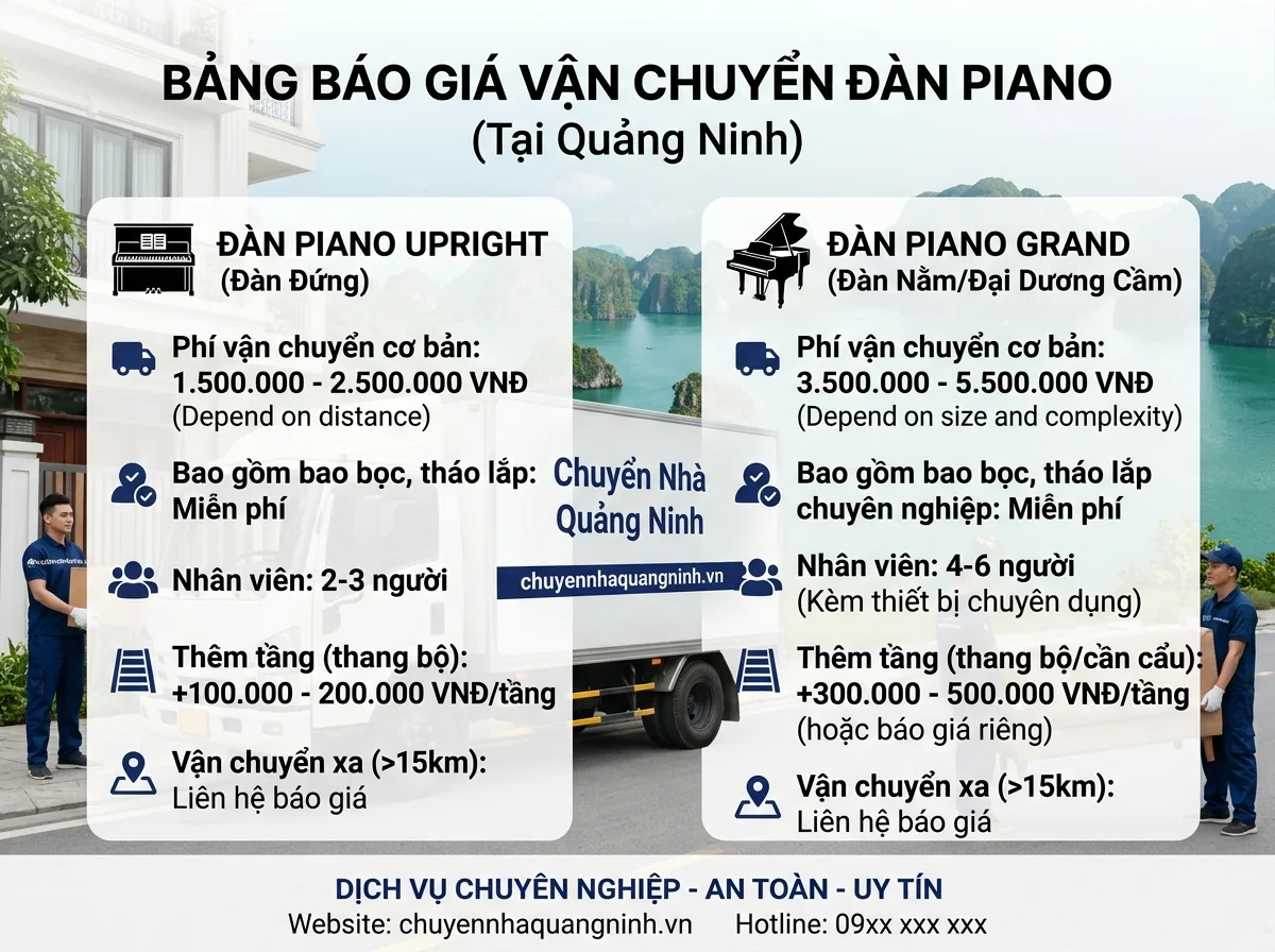 Bảng giá chuyển đàn piano theo loại đàn