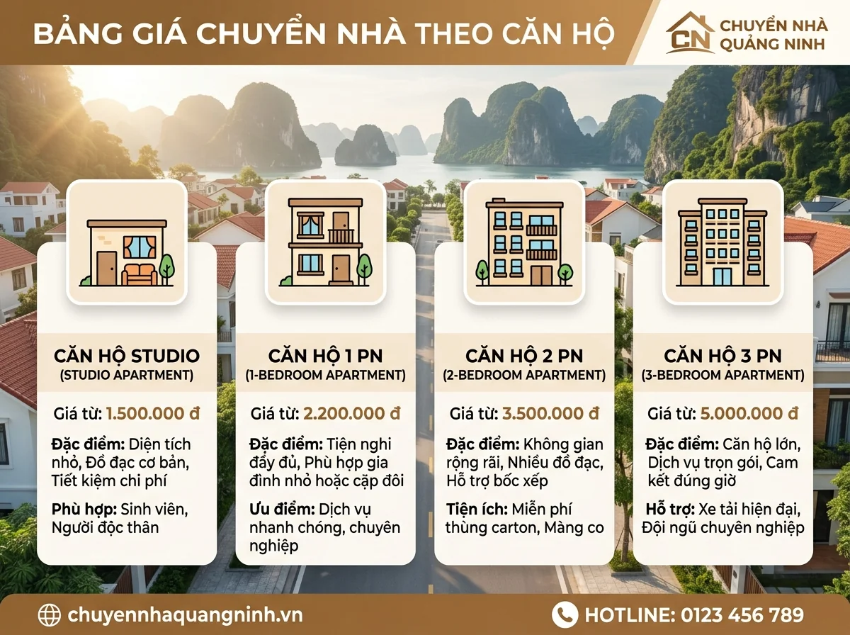 Bảng giá chuyển nhà chung cư Hạ Long theo loại căn hộ
