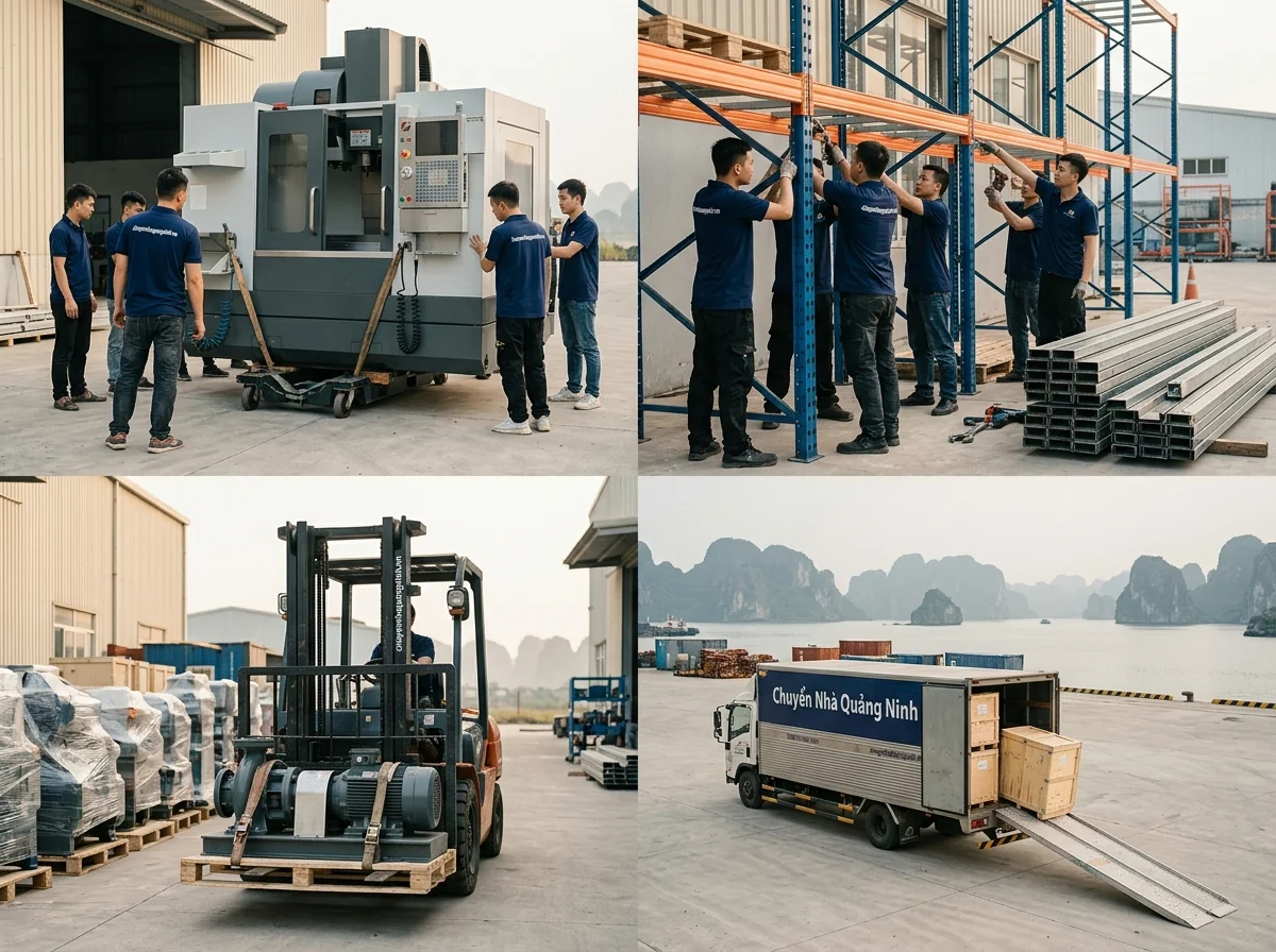 Các hạng mục thi công: máy CNC, hệ thống giá kệ