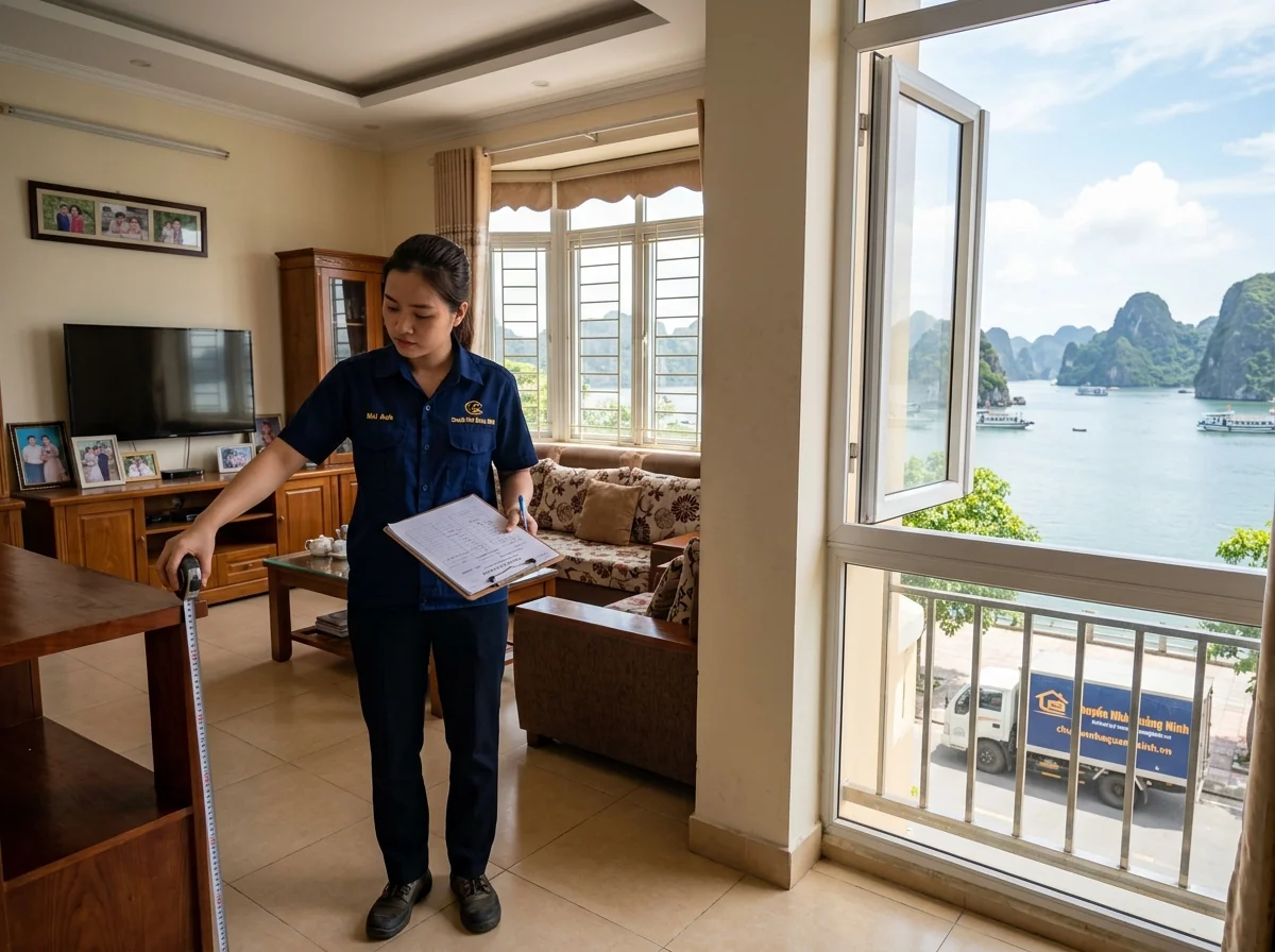 Nhân viên khảo sát khối lượng đồ đạc trước chuyển nhà