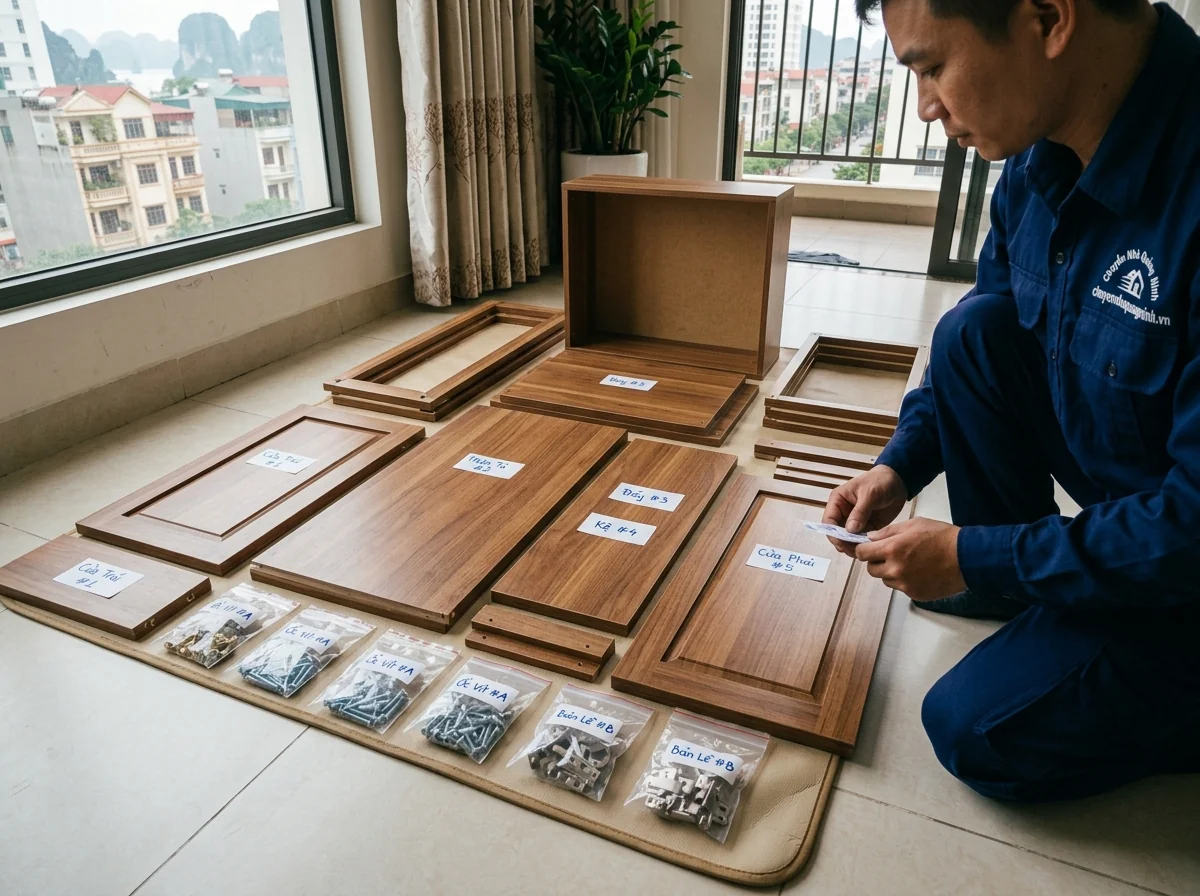 Các bộ phận tủ được đánh số khi tháo lắp